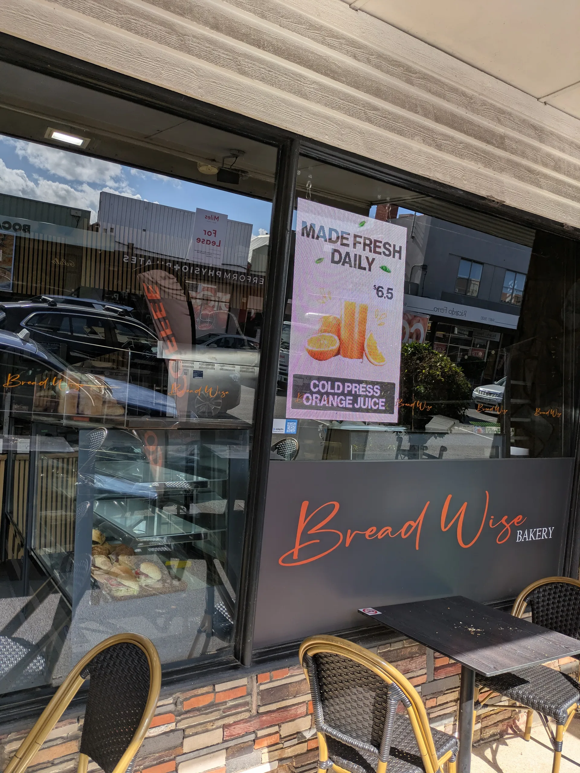 Bread Wise Bakery LED Menu Board Cold Press Orange Juice Display