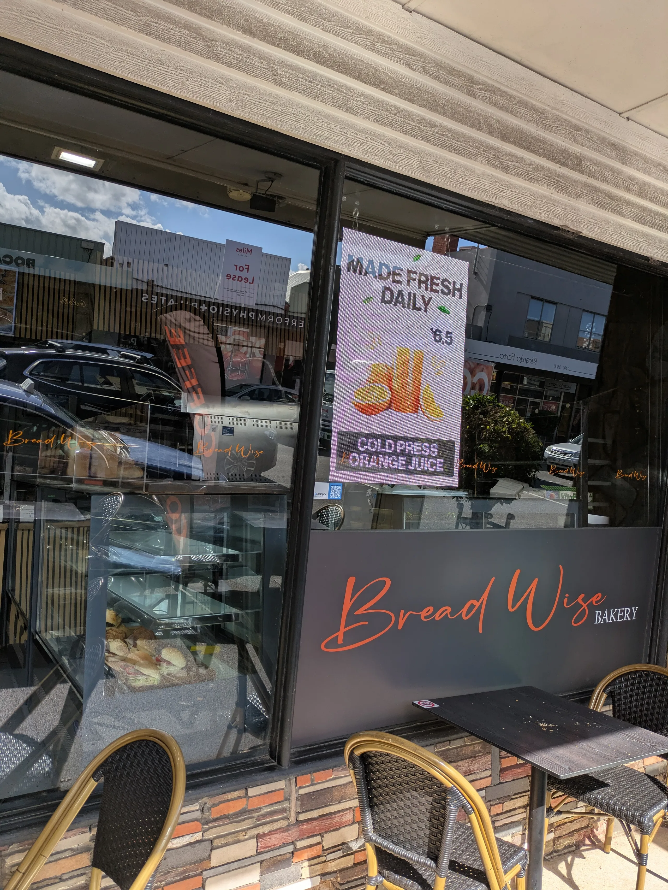 Bread Wise Bakery LED Menu Board Cold Press Orange Juice Display