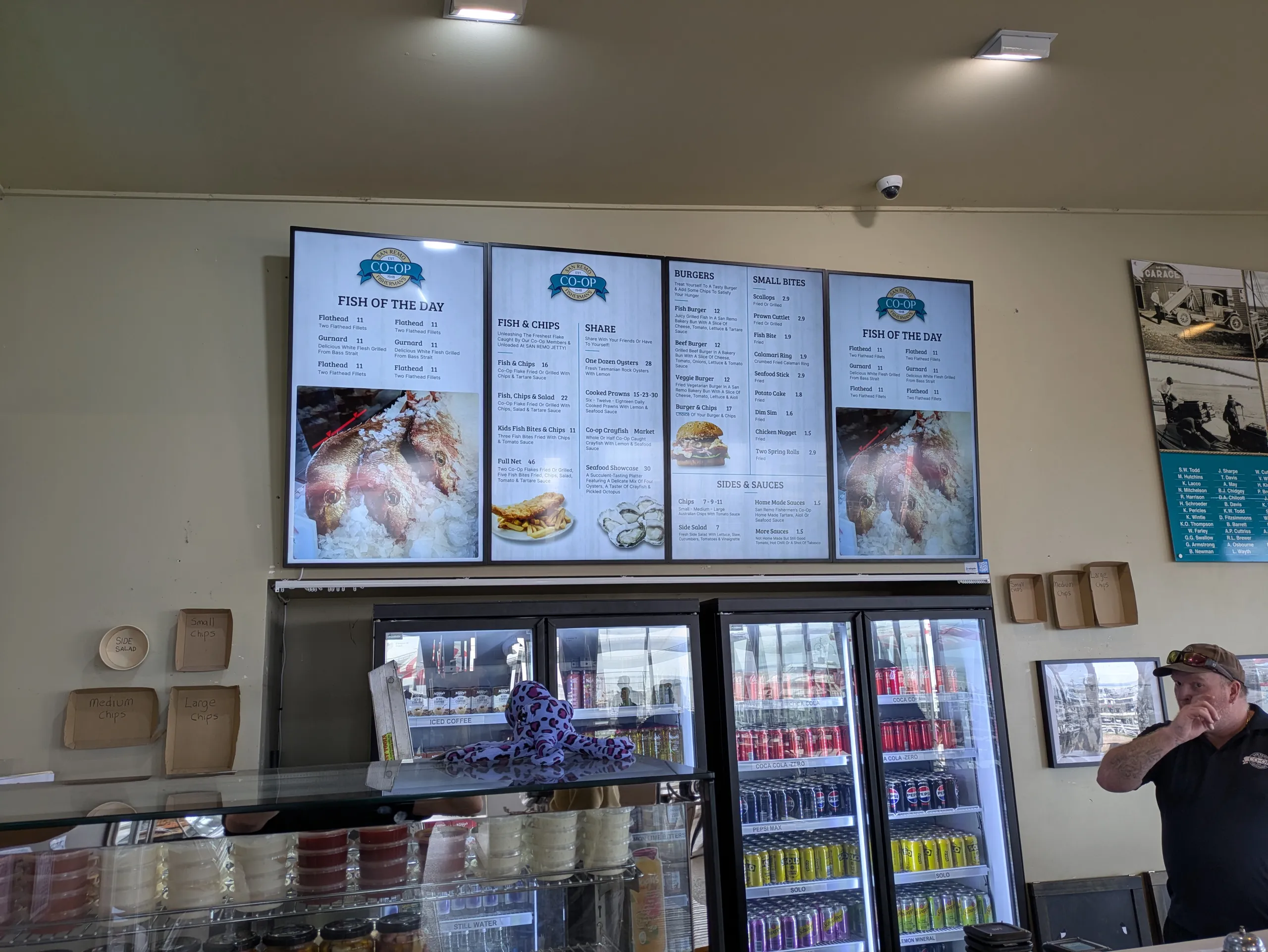 San Remo Co-op Fishermen's Digital Menu Boards Fish Chips Seafood Display