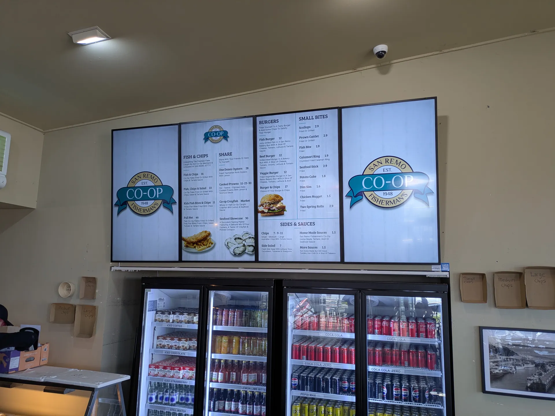 San Remo Co-op Fishermen's Est 1959 Digital Menu Board Fresh Seafood Takeaway